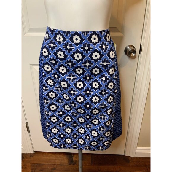 Boden Blue & White Floral & Geometric Patterned A-Line Skirt, 10R Size - Picture 2 of 8